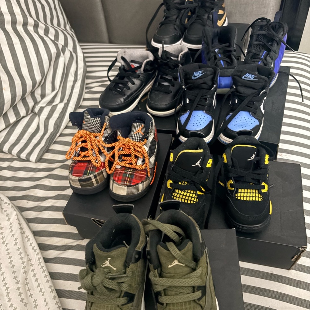 Jordan Kids Sneakers in Black, Blue, and Green from sizes 4c to 8c